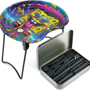 Rolling Tray Portable Cute Metal Serving Tray Combo, Metal Foldable Plate, 7.1"x6.5" with Cones Loader for Foldable Stand Cone Filler to Tin Roll Plate, Premium Storage Plate