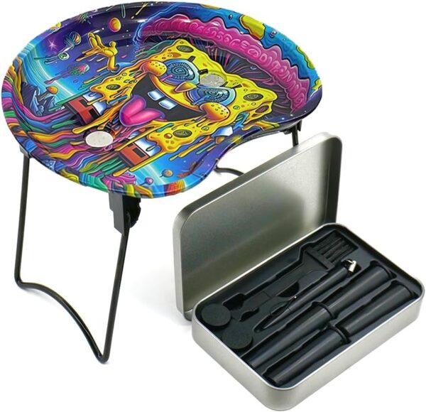 Rolling Tray Portable Cute Metal Serving Tray Combo, Metal Foldable Plate, 7.1"x6.5" with Cones Loader for Foldable Stand Cone Filler to Tin Roll Plate, Premium Storage Plate