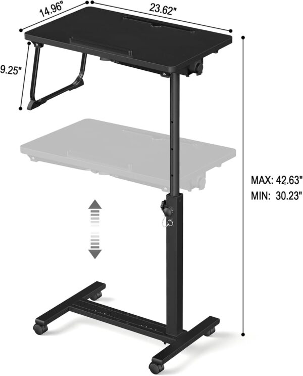 Adjustable Overbed Bedside Table, Hospital Bed Table with Wheels, Portable Rolling Desk, Mobile Small Standing Desk, Rolling Laptop Stand, Computer Cart - Image 3