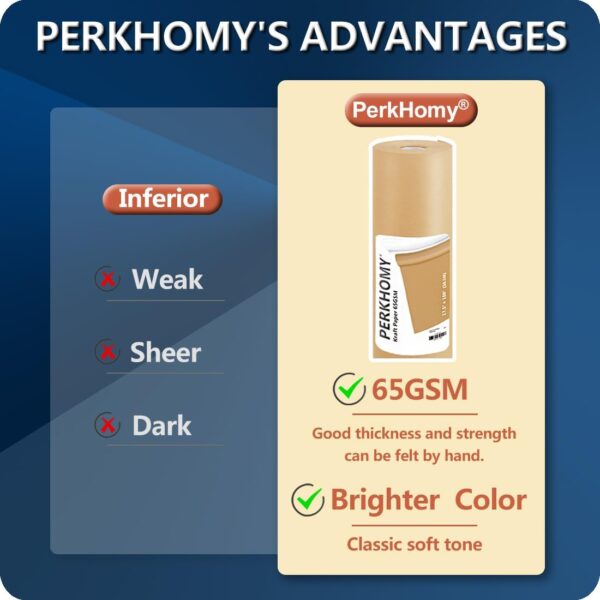 PerkHomy 17.5" x 1,200" (100') Brown Kraft Paper Roll for Gift Wrapping Bulletin Board Kids Craft Art Bouquet Flower Packing Moving Shipping Floor Covering Table 70GSM 50LB (Brown, 17.5" x 100') - Image 2