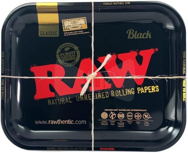RAW Large Black Limited Edition RAWthentic Rolling Tray - 13.5" x 11"
