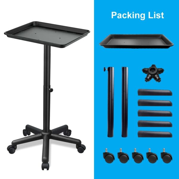 Salon Tray, Salon Rolling Tray with Adjustable Height, Salon Color Tray, Salon Tray on Wheels, Suitable for Tattoo Tray&Dentist Tray Use Black - Image 7