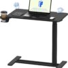 FLEXISPOT H7 Adjustable Overbed Bedside Table with Wheels Pneumatic Mobile Standing Desk Laptop Desk Rolling Computer Cart Movable Overbed Tables Hospital Home Use(27.6" W x 15.7" D, Black Table)