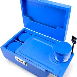 Large Stash Box with Rolling Tray with Combination Lock 3 Jars & brush,Home Gifts Locking Storage Bamboo Box Storage (Blue)