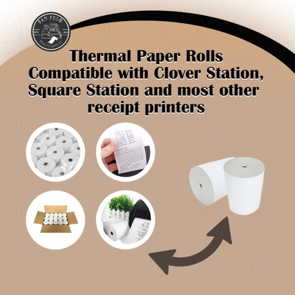 3 1/8 x 190 Thermal Receipt Paper Rolls For Most POS Systems and Receipt Printers, Compatible With Clover Station, Square Station, Toast Station, TM-T88, TSP Series (30 Rolls) - Image 4