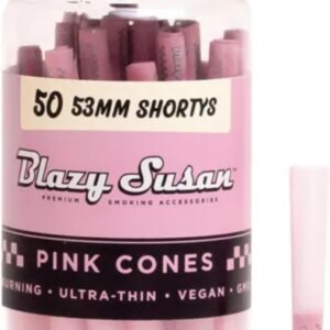 Pink Pre-Rolled Cones, 50 Count (53mm Mini) - Slow-Burning Rolling Paper & Ultra-Thin Preroll Cones with Filter Tips - Vegan, GMO-Free, Convenient & Easy-To-Use Prerolled Shortys