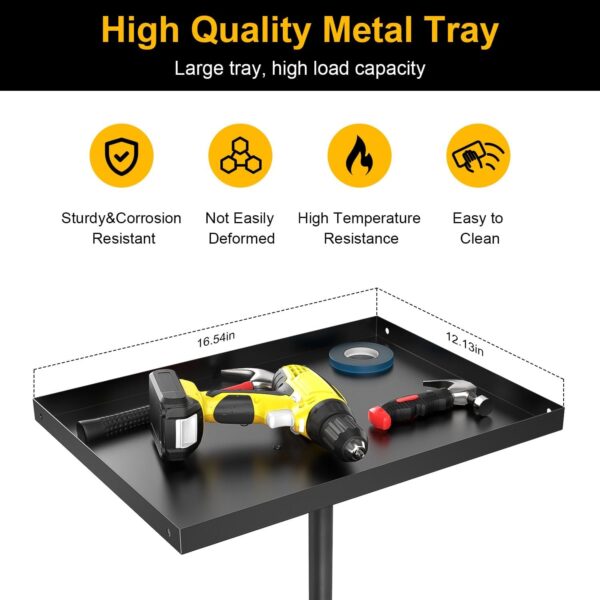 Rolling Tool Tray Cart, Mobile Work Table Tool Tray with 2 Tool Holder Metal Tattoo Tray Height Adjustable, Tool Table Rolling Utility Cart, Tray Cart Tool Storage for Salon Garage Bike Work Shop - Image 2