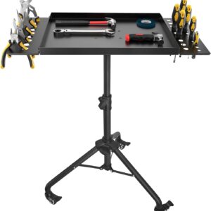 Rolling Tool Tray Cart, Mobile Work Table Tool Tray with 2 Tool Holder Metal Tattoo Tray Height Adjustable, Tool Table Rolling Utility Cart, Tray Cart Tool Storage for Salon Garage Bike Work Shop