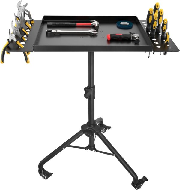 Rolling Tool Tray Cart, Mobile Work Table Tool Tray with 2 Tool Holder Metal Tattoo Tray Height Adjustable, Tool Table Rolling Utility Cart, Tray Cart Tool Storage for Salon Garage Bike Work Shop