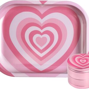 Valentine's Day Rolling Tray Set with One Accessories, Love Heart Metal Rolling Tray Combo Kit Ideal for Gifts, Easy to Carry