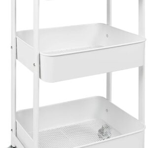 MAX Houser 3-Tier Rolling Utility Cart with Caster Wheels,Easy Assembly, for Kitchen, Bathroom (White)