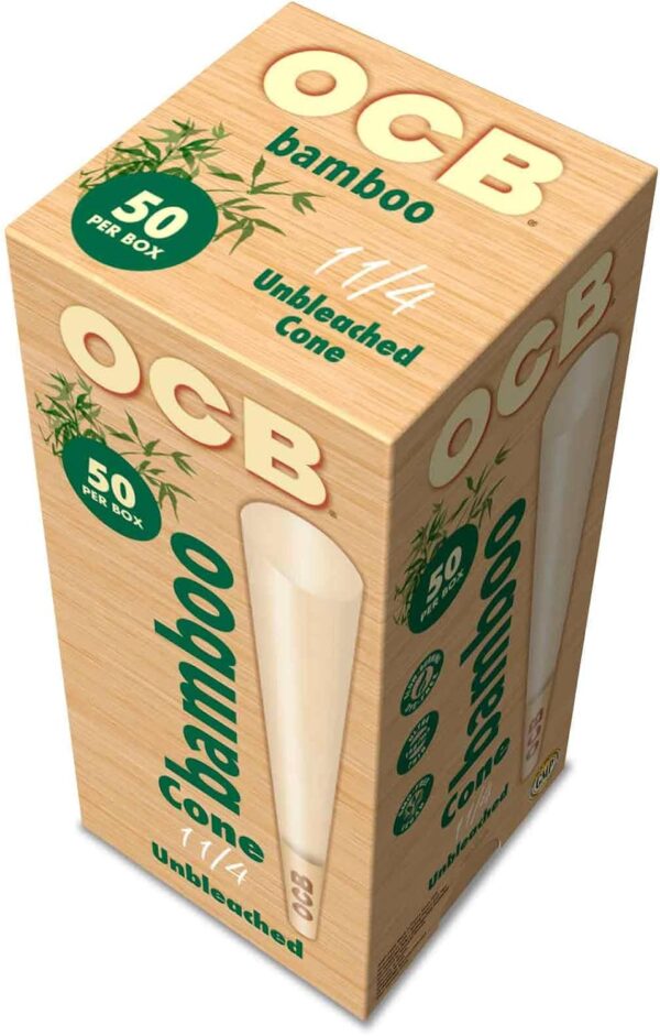 OCB Bamboo Unbleached Pre-Rolled Rolling Paper Cones 1-1/4 (84mm) Size - 50 Cones - Image 4