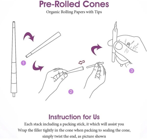 Kashmir 100 ct Organic Rolling Paper Cone King Size, Natural Pre Rolled Cones with Filter Tips, 109mm Organic Natural Fibers Easy to Use Convenient Preroll Cones, Classic Cones Rolling Paper - 100 Pcs - Image 5