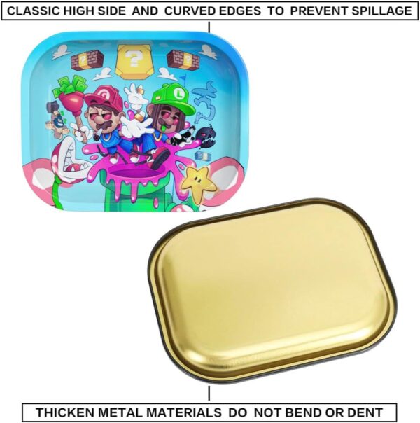 Rolling Tray. Decorative Tray for Multipurpose Use Tin is 7 x 5.5 inches. This Mario and Luigi Rolling Tray is Made of tin. Cool Cartoon Design. - Image 5