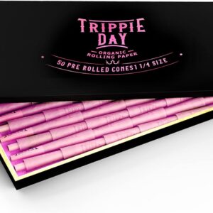 Trippie Day Pink 1/4 Size Pre Rolled Cones in an Eco friendly Box | Vegan & Non GMO | Includes 10 Packing Sticks | Pink 84mm