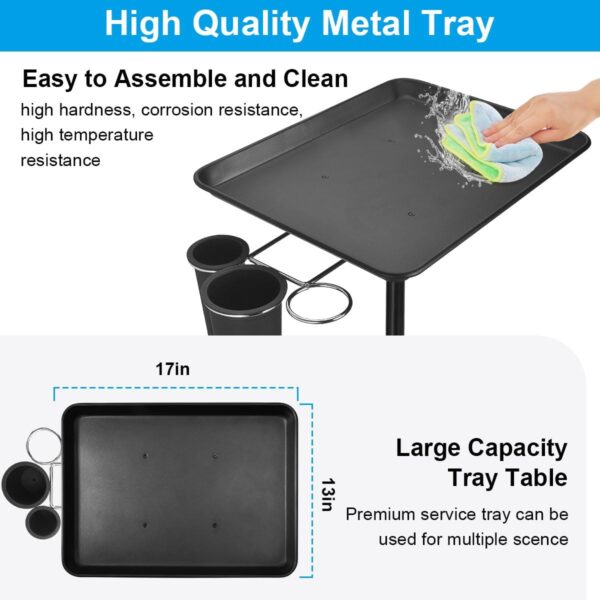 JOSTZHXIN Salon Rolling Tray, Tattoo Tray Rolling Cart, Height Adjustable Styling Tray, Service Storage Tray Trolley for Beauty Salon Clinic Spa,Black-with Cup Holder - Image 2