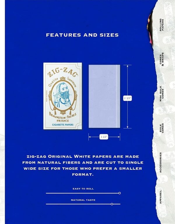 Zig Zag White Single Wide Rolling Papers (32 Leaves per Book) 24pk Display - Image 4