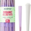 Pre Rolled Cones | Organic Rolling Papers | 50ct 1 1/4 Size with Tips - Slow Burn, Sturdy Natural Gum Seal, Ultra Thin with Plastic Cone in Popular Colors (Purple, 1 1/4 Size)