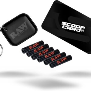 RAW Black Glass Rolling Tips - 6 Pack + Limited Edition RAW Tiny Matte Black Murder'd Tray Key Chain and Scoop Card - Reusable, Heat-Resistant, Premium Design
