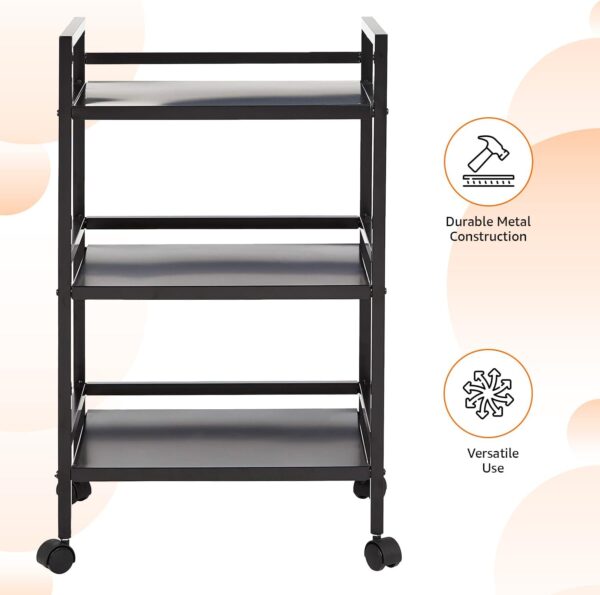 Amazon Basics 3-Tier Metal Rolling Cart, Black - Image 2