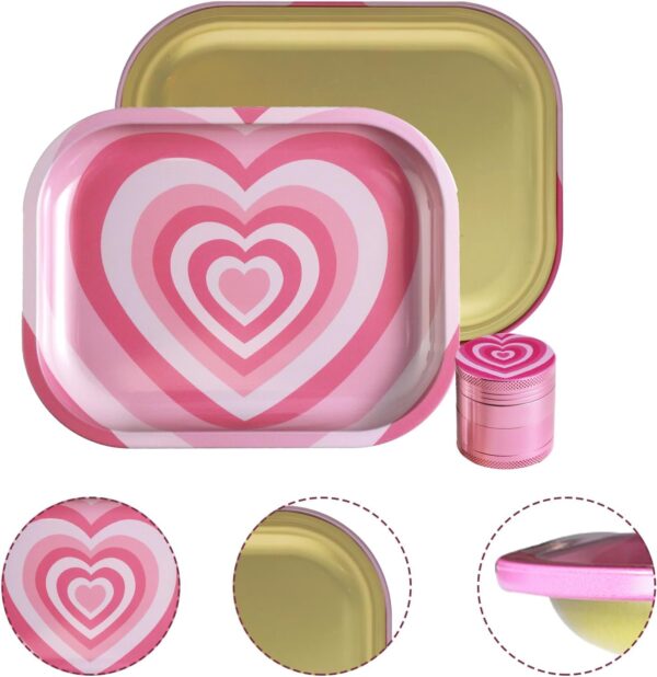 Valentine's Day Rolling Tray Set with One Accessories, Love Heart Metal Rolling Tray Combo Kit Ideal for Gifts, Easy to Carry - Image 4