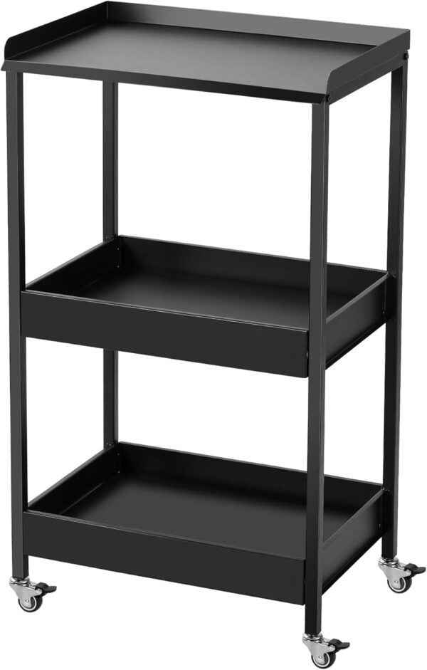 POARMEEY 3-Tier Tattoo Trolley Holder Stand with Tray and Tool Storage Platform Rolling Cart on Wheels for Tattoo Salon Spa Clinics Office Home Use