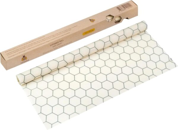 SUPERBEE Beeswax Wrap Roll XL, Reusable Beeswax Wrap for Food, Wrap Roll, Reusable Bees Wrap Paper for Wrapping Vegetables, Cheese Paper, Bowl Covers and Sandwich Wrapping Paper, Hexagonia - 35x13" - Image 2
