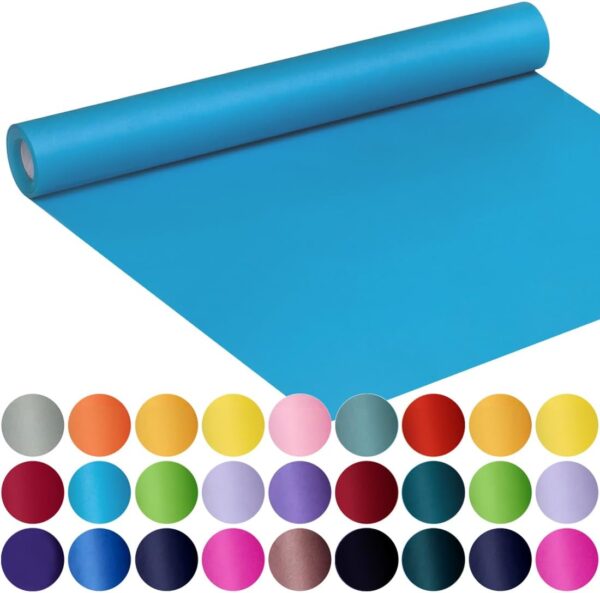 SMART&CASUAL 17.8" x 760" (63') Lake Blue Kraft Craft Paper Roll for Gift Wrapping Bulletin Board Bouquet Flower Kids Art Packing Parcel Table Covering 80GSM 55LB (Lake Blue, 17.8" x 63')