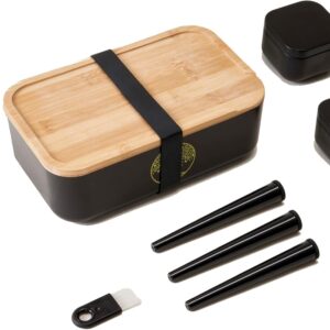 Stash Box with rolling tray - Air-Tight Storage Stash Box with Bamboo Tray - Portable Decorative Box for Herbs (8inch)