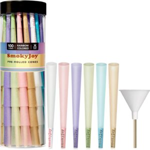 Cones Rolling Papers Pre Rolled Cones King Size - 100 Pack Colorful Preroll Pre Rolls Paper with Filter Tips and Packing Tubes Included