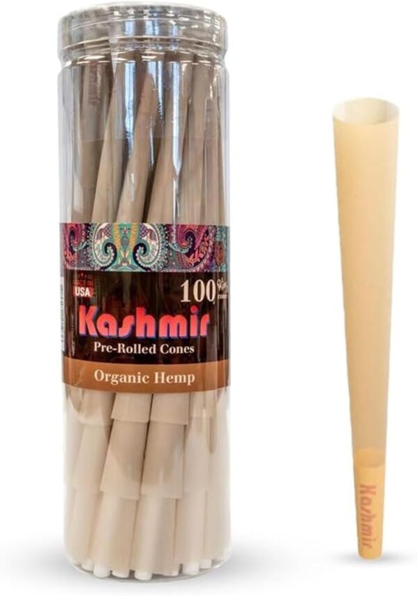 Kashmir 100 ct Organic Rolling Paper Cone King Size, Natural Pre Rolled Cones with Filter Tips, 109mm Organic Natural Fibers Easy to Use Convenient Preroll Cones, Classic Cones Rolling Paper - 100 Pcs