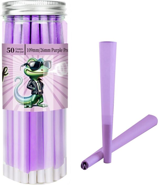 Purple Pre Rolled Cones | King Size | 50 Pack | Purple Paper | "W" Filter Tip | Natural Purple Rolling Paper (J1440)