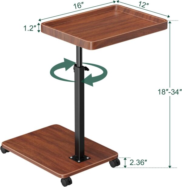 C Table End Table Adjustable Height, 360°Swivel TV Tray Table for Small Spaces, Couch Tables That slide under, C Shaped Side Tables living room and bedroom for Sofa, Bed,Chair, Snack (Walnut Brown) - Image 2