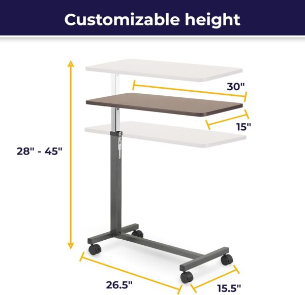 Drive Medical 13067 Non Tilt Top Overbed Table with Wheels and Secure Height Adjustment,Tray Table for Hospital or Home Use, Bedside Rolling Overbed Table, Silver Vein - Image 2