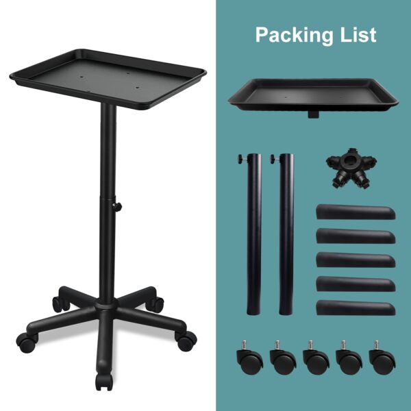 Salon Tray on Wheels, Adjustable Hairstylist Rolling Tray with Wheels,Premium Aluminum Tattoo Tray,Suitable for spa Hairstylist Salon Trolley cart with Wheels-(Black) - Image 6