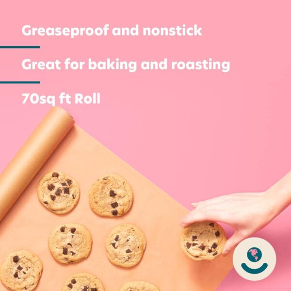 Parchment Paper – Brown Natural Baking Paper Roll - Unbleached FSC Certified – Non-Toxic, Chlorine Free Non-Stick Silicone Coated Oven-Safe Paper, 70 Sq Ft - Image 2