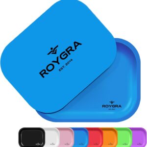 roygra Rolling Tray, Metal Matte Decorative Tray with PVC Soft Magnetic Lid, 7 x 5.5 inch - Blue