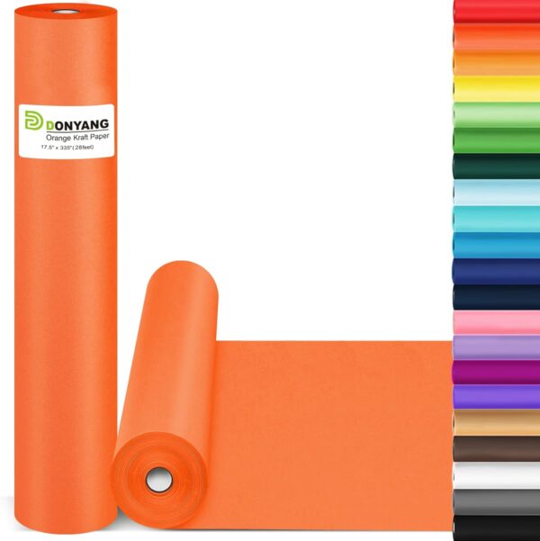 Mardi Gras Orange Wrapping Paper, 17.5"x335" Construction Bulletin Board Art Poster Kraft Craft Decorative Paper Roll, Perfect for Halloween, Wedding, Birthday, Bouquet Flower Gift Wrap110GSM 75LB