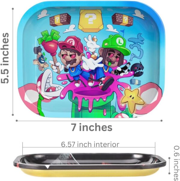 Rolling Tray. Decorative Tray for Multipurpose Use Tin is 7 x 5.5 inches. This Mario and Luigi Rolling Tray is Made of tin. Cool Cartoon Design. - Image 4
