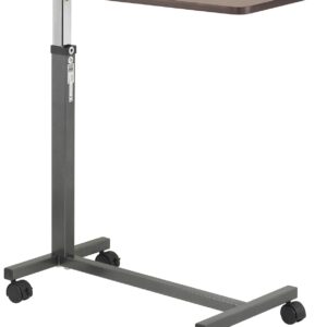 Drive Medical 13067 Non Tilt Top Overbed Table with Wheels and Secure Height Adjustment,Tray Table for Hospital or Home Use, Bedside Rolling Overbed Table, Silver Vein