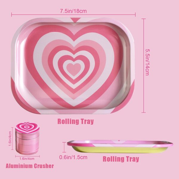 Valentine's Day Rolling Tray Set with One Accessories, Love Heart Metal Rolling Tray Combo Kit Ideal for Gifts, Easy to Carry - Image 3