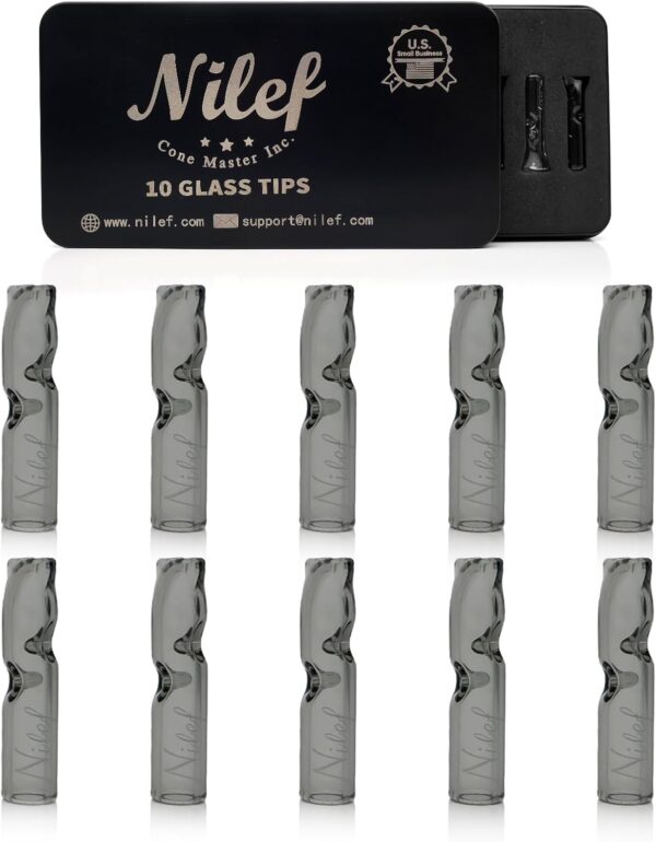 10PCS Reusable Glass Filter Tips for Pre Rolled Rolling Paper Cones, Slim Cigarettes, Glass Rolling Tip Mouthpieces (Grey)
