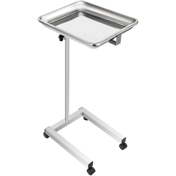 VEVOR Lab Cart, Stainless Steel Mayo Tray Stand 18 x 14 in Trolley Mayo Stand, Adjustable Height 32-51 in Instrument Tray with Removable Tray & 4 Omnidirectional Wheels, Ideal for Home Equipment - Image 10