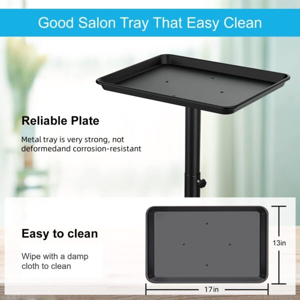Salon Tray, Salon Rolling Tray with Adjustable Height, Salon Color Tray, Salon Tray on Wheels, Suitable for Tattoo Tray&Dentist Tray Use Black - Image 3