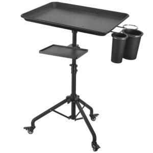 Salon Tray Cart on Wheels, Aluminum Tattoo Tray with Storage Platform, Adjustable Height Service Rolling Tray, Storage Tray Accessory for Salon Spa Dental Use, Rolling Tray Cart