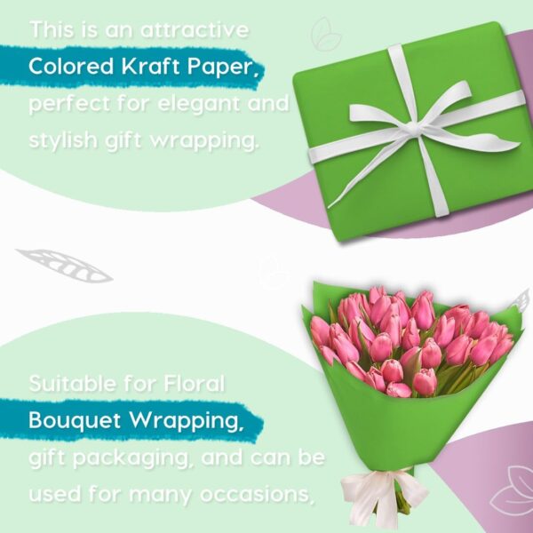 SMART&CASUAL 17.8" x 760" (63') Medium Green Kraft Craft Paper Roll for Gift Wrapping Bulletin Board Bouquet Flower Kids Art Packing Parcel Table Covering 80GSM 55LB (Medium Green, 17.8" x 63') - Image 4