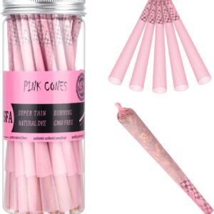 TISFA Pink Pre rolled Cones 60 Pack Rolling Papers King Size Rolling Cones with Packing Sticks