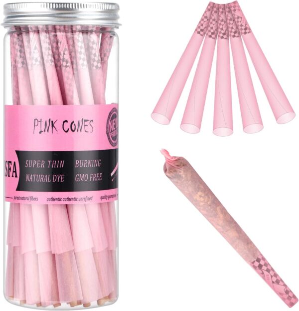 TISFA Pink Pre rolled Cones 60 Pack Rolling Papers King Size Rolling Cones with Packing Sticks