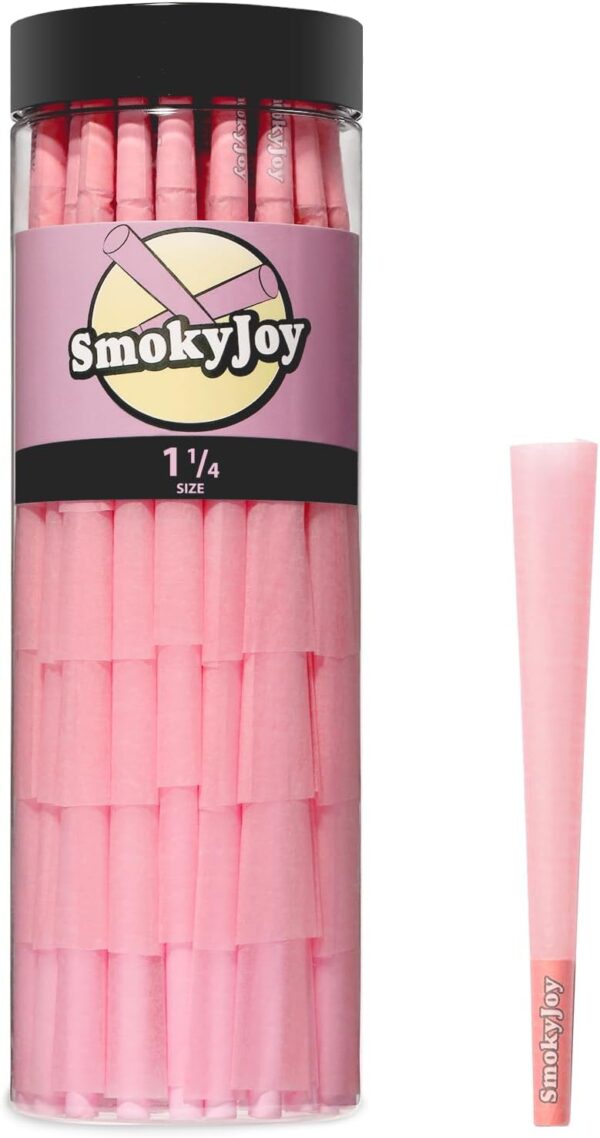 100 Pack 1 1/4 Size Cones - Pre Rolling Rolled Preroll Pre Rolls Papers Cone - Cones with Filter Tips and Packing Tubes Included, Pink