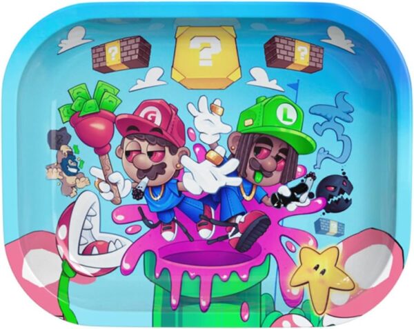 Rolling Tray. Decorative Tray for Multipurpose Use Tin is 7 x 5.5 inches. This Mario and Luigi Rolling Tray is Made of tin. Cool Cartoon Design.